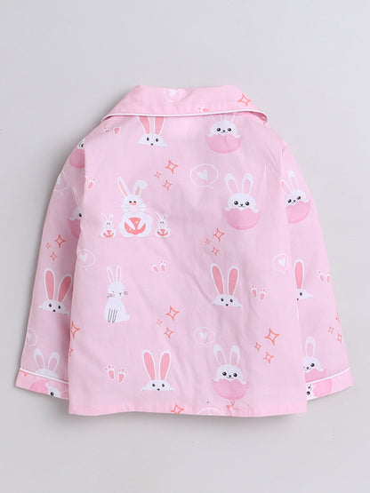 Bunnies Print Night Suit- Pink