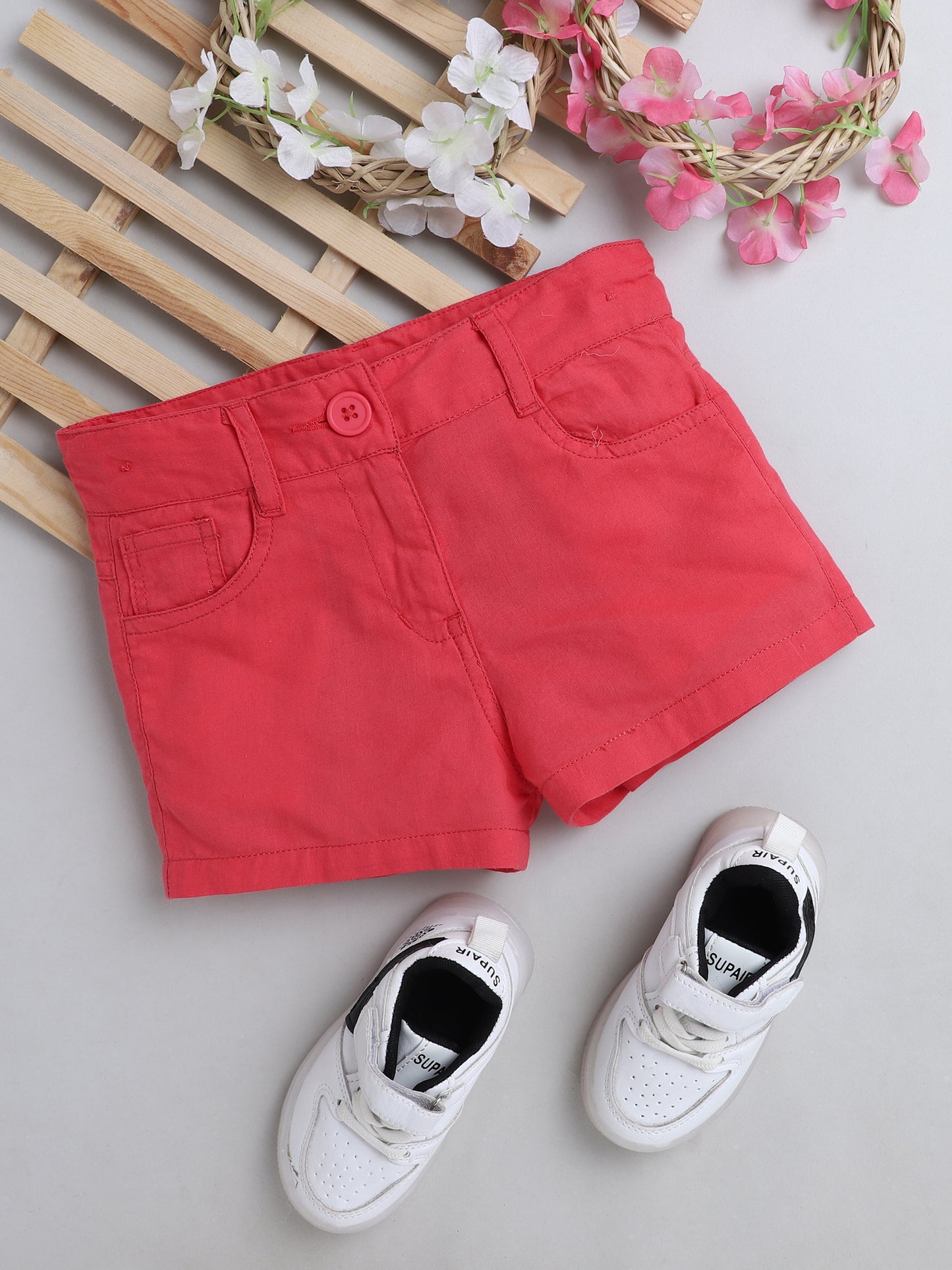 Girls' Shorts with Adjustable Waist- Pink