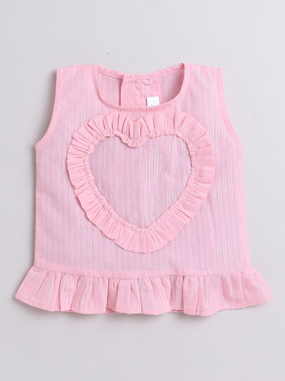 Pink Coord set with heart detailing on the Top and Pleated Pants