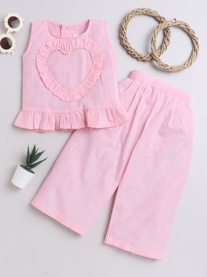 Pink Coord set with heart detailing on the Top and Pleated Pants