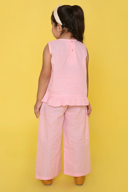 Pink Coord set with heart detailing on the Top and Pleated Pants