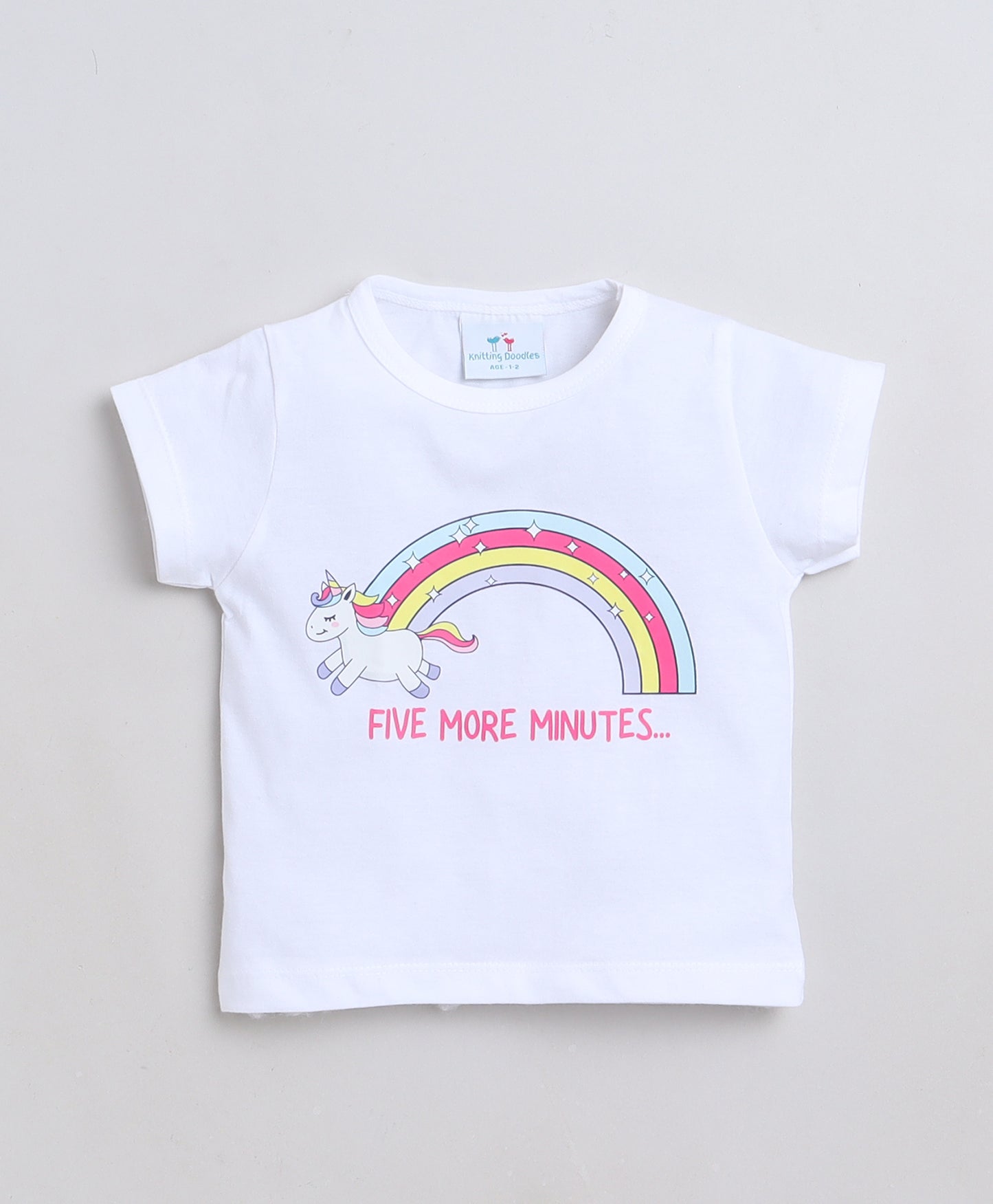Knitting Doodles Premium Cotton Kids' Night suit with Unicorn print t-shirt and Pyjama- Pink and White