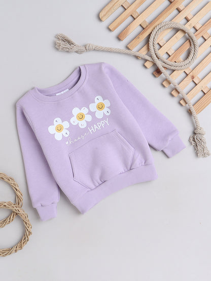 Knitting Doodles Kids' Sweat Shirt with Warm Fleece and smart flowers Print- Purple