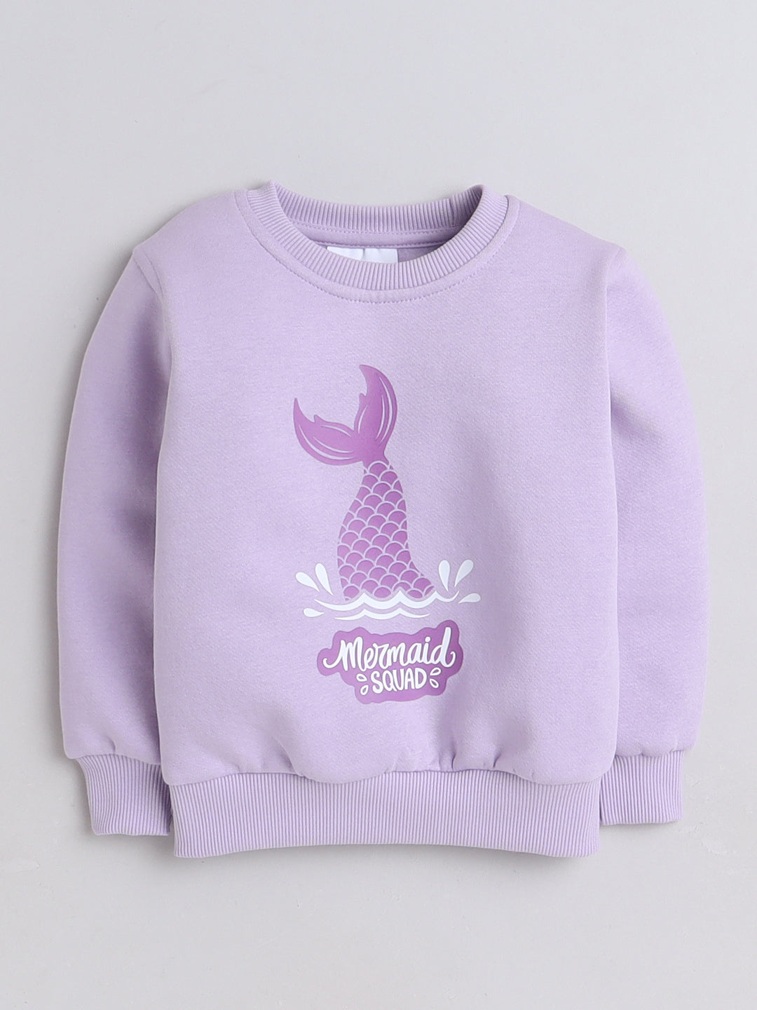 Knitting Doodles Kids' Sweat Shirt with Warm Fleece and Pretty Mermaid Squad Print- Purple