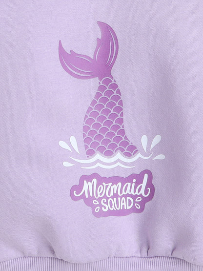Knitting Doodles Kids' Sweat Shirt with Warm Fleece and Pretty Mermaid Squad Print- Purple