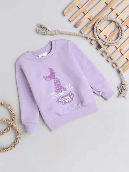 Knitting Doodles Kids' Sweat Shirt with Warm Fleece and Pretty Mermaid Squad Print- Purple