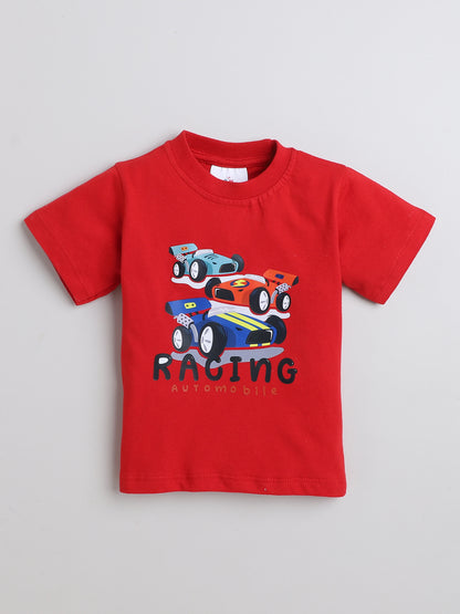 Racing Car Print T-shirt and Pyjama- Red & Green