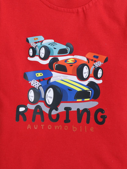 Racing Car Print T-shirt and Pyjama- Red & Green