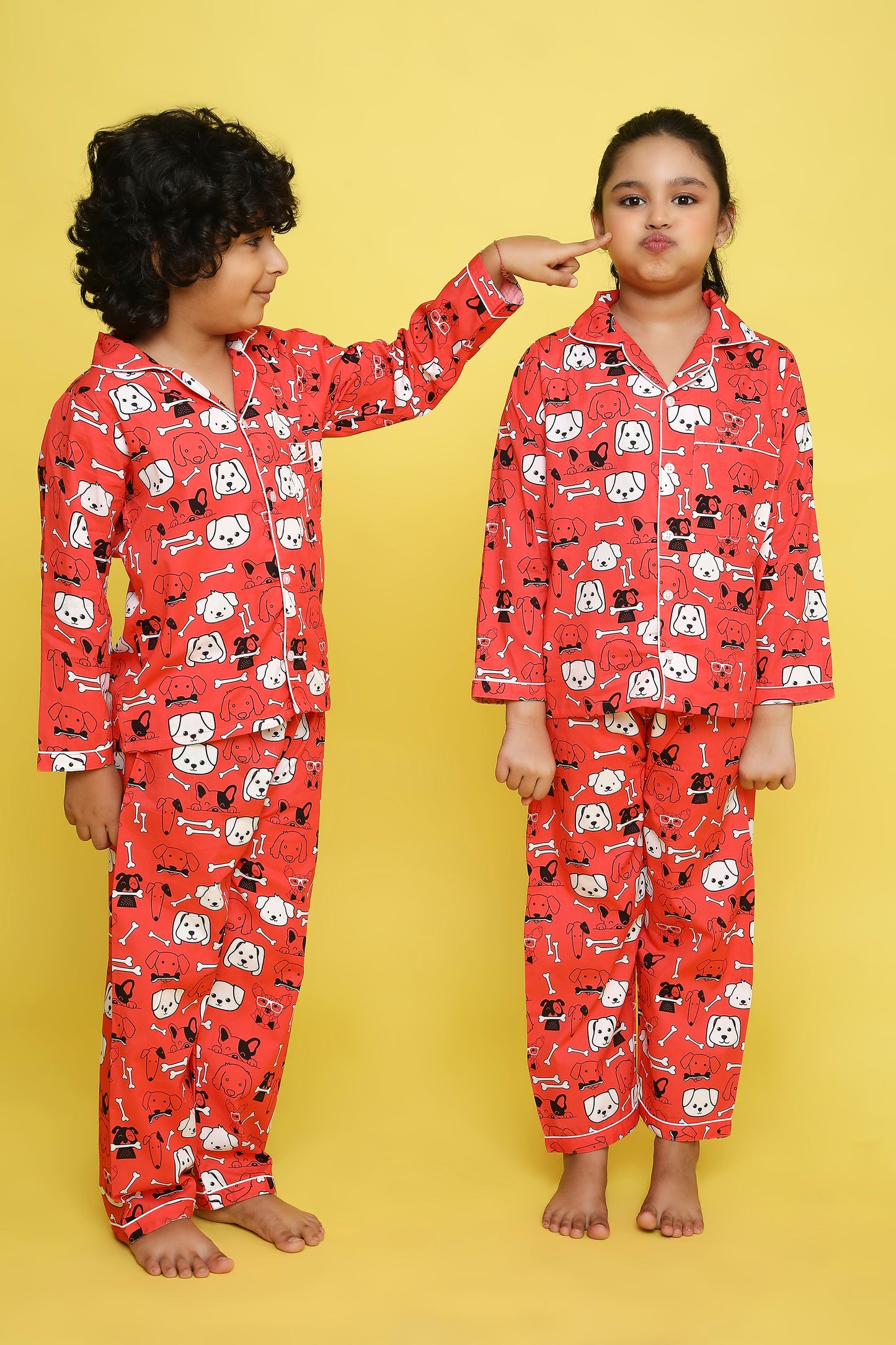 Dogs Print Night Suit- Red