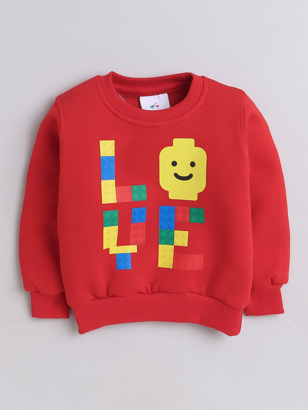 Knitting Doodles Kids' Sweat Shirt with Warm Fleece and Smart Love print- Red