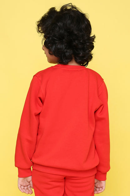Knitting Doodles Kids' Sweat Shirt with Warm Fleece and Smart Love print- Red