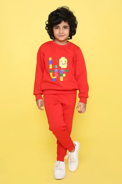Knitting Doodles Kids' Jogger Set with Warm Fleece and Smart Love print- Red