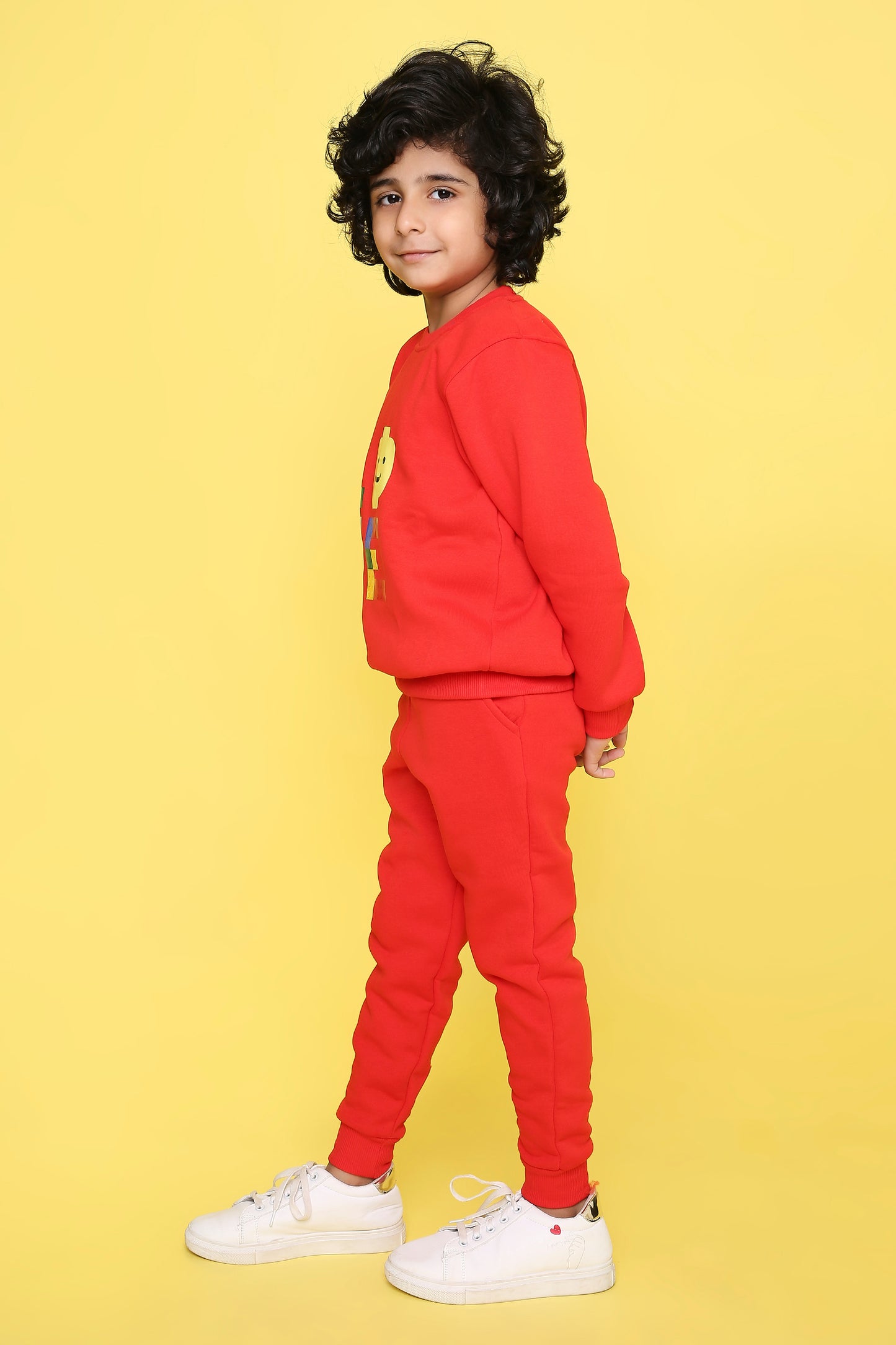 Knitting Doodles Kids' Jogger Set with Warm Fleece and Smart Love print- Red
