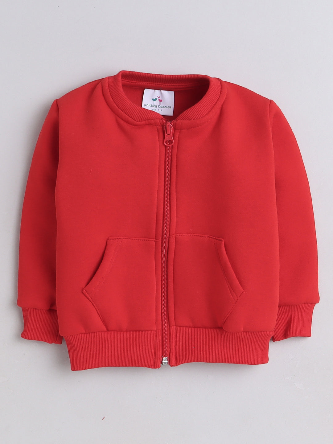 Knitting Doodles Kid's Jacket with Warm Fleece- Red