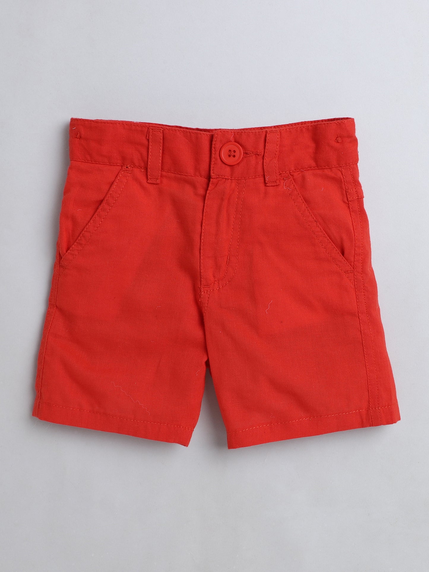 Knitting Doodles Pure Cotton Boys' Shorts wih Adjustable Waist- Red