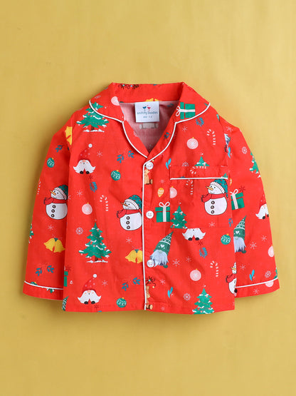 Christmas Print Nightsuit- Red
