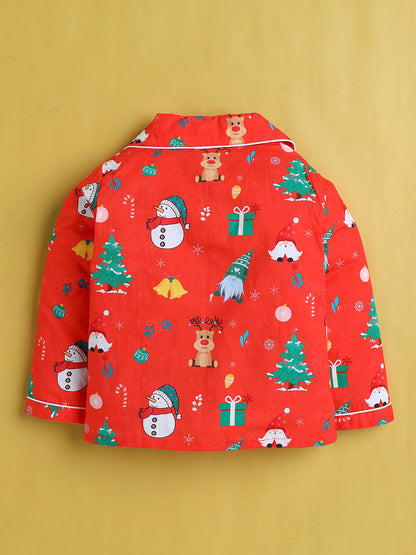 Christmas Print Nightsuit- Red
