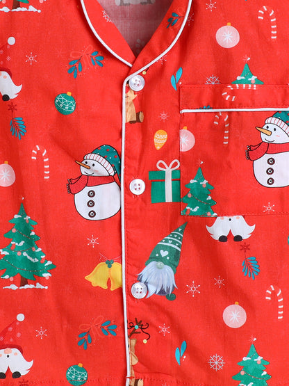 Christmas Print Nightsuit- Red