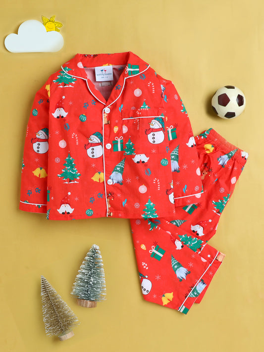 Christmas Print Nightsuit- Red