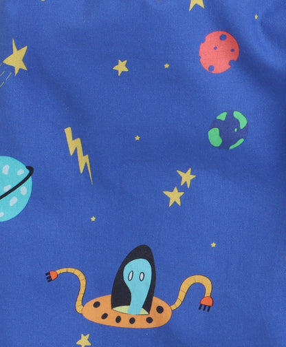 Knitting Doodles Premium Cotton Kids' Night suit with Space print t-shirt and Pyjama- Blue and Yellow