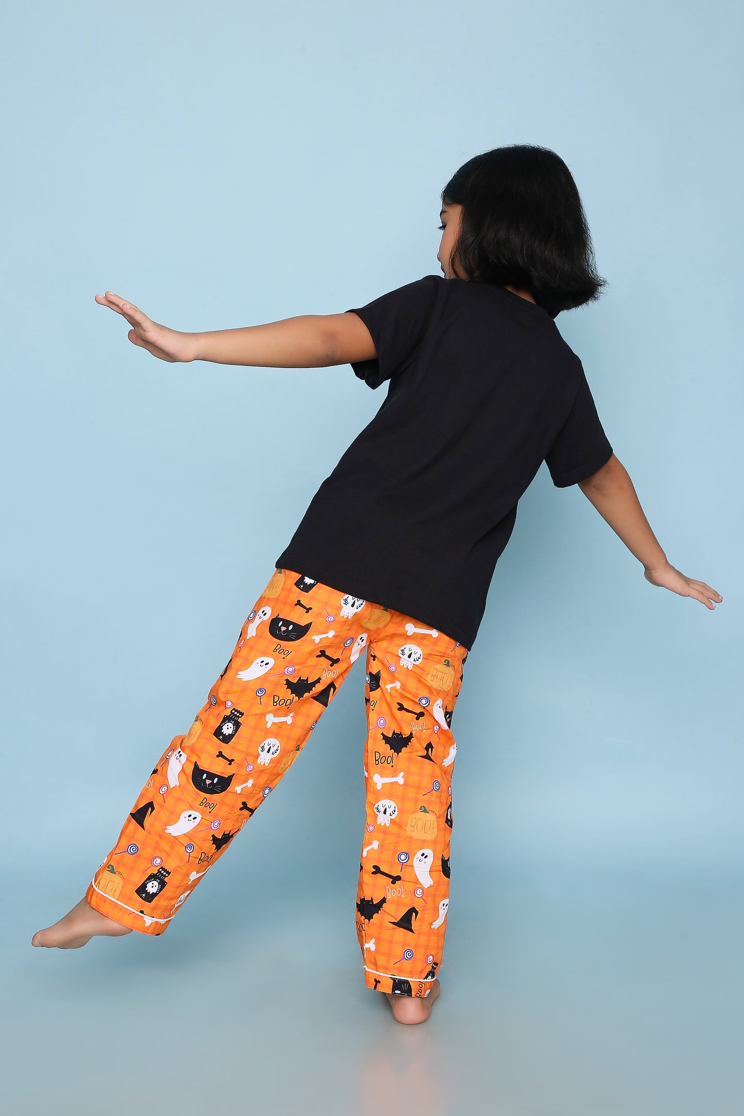 Haloween Print T-shirt and Pyjama- Black and orange