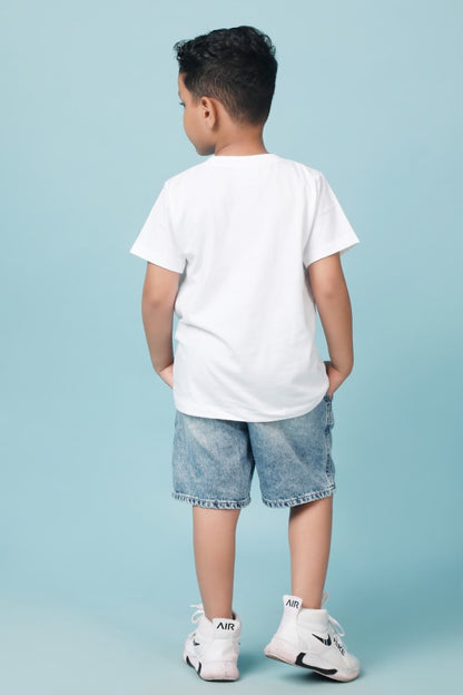 Knitting Doodles Pure cotton Boys' White t-shirt with Sumer Vibes print- White