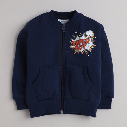 Super Boy Jacket with Fleece Lining- Navy