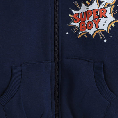 Super Boy Jacket with Fleece Lining- Navy