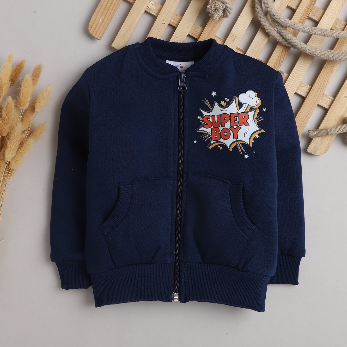 Super Boy Jacket with Fleece Lining- Navy