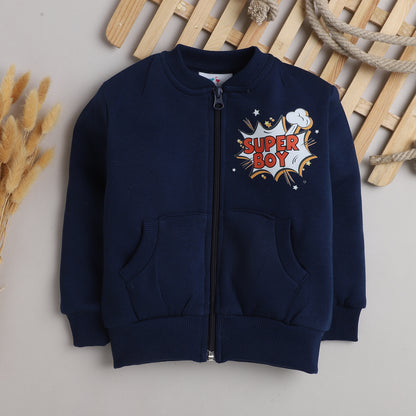 Super Boy Jacket with Fleece Lining- Navy