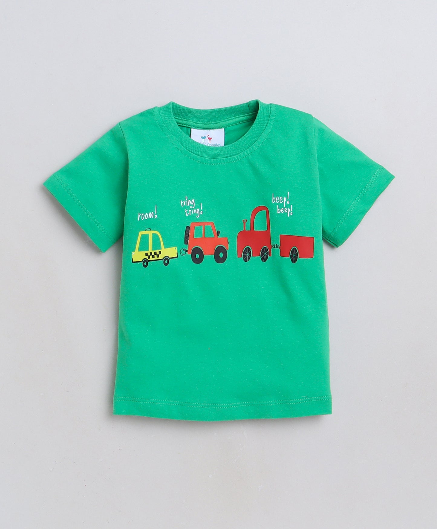 Knitting Doodles Premium Cotton Kids' Night suit with Cars print t-shirt and Pyjama- Green and White