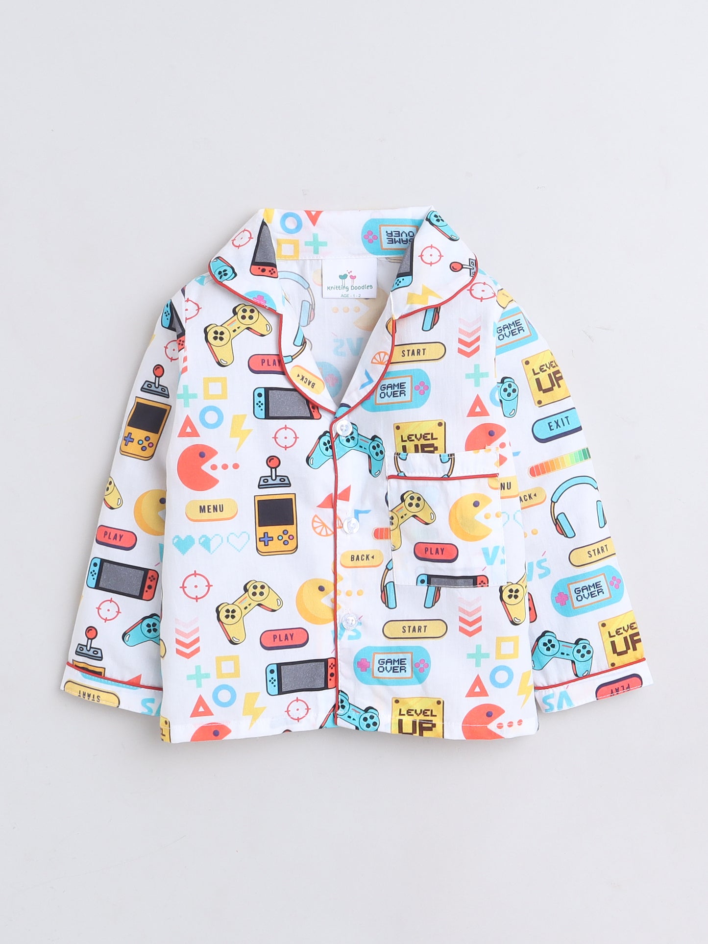 Video Game Print Night Suit- White