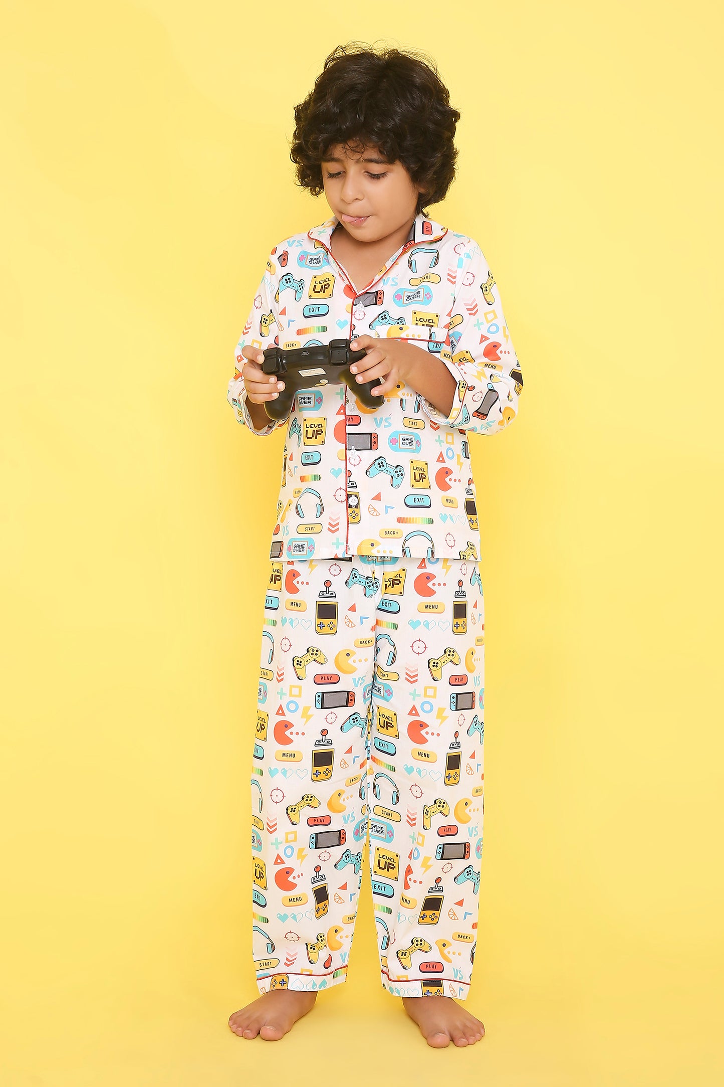 Video Game Print Night Suit- White