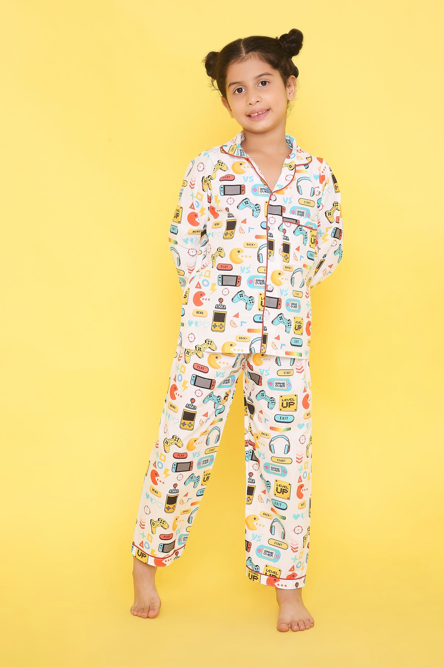 Video Game Print Night Suit- White