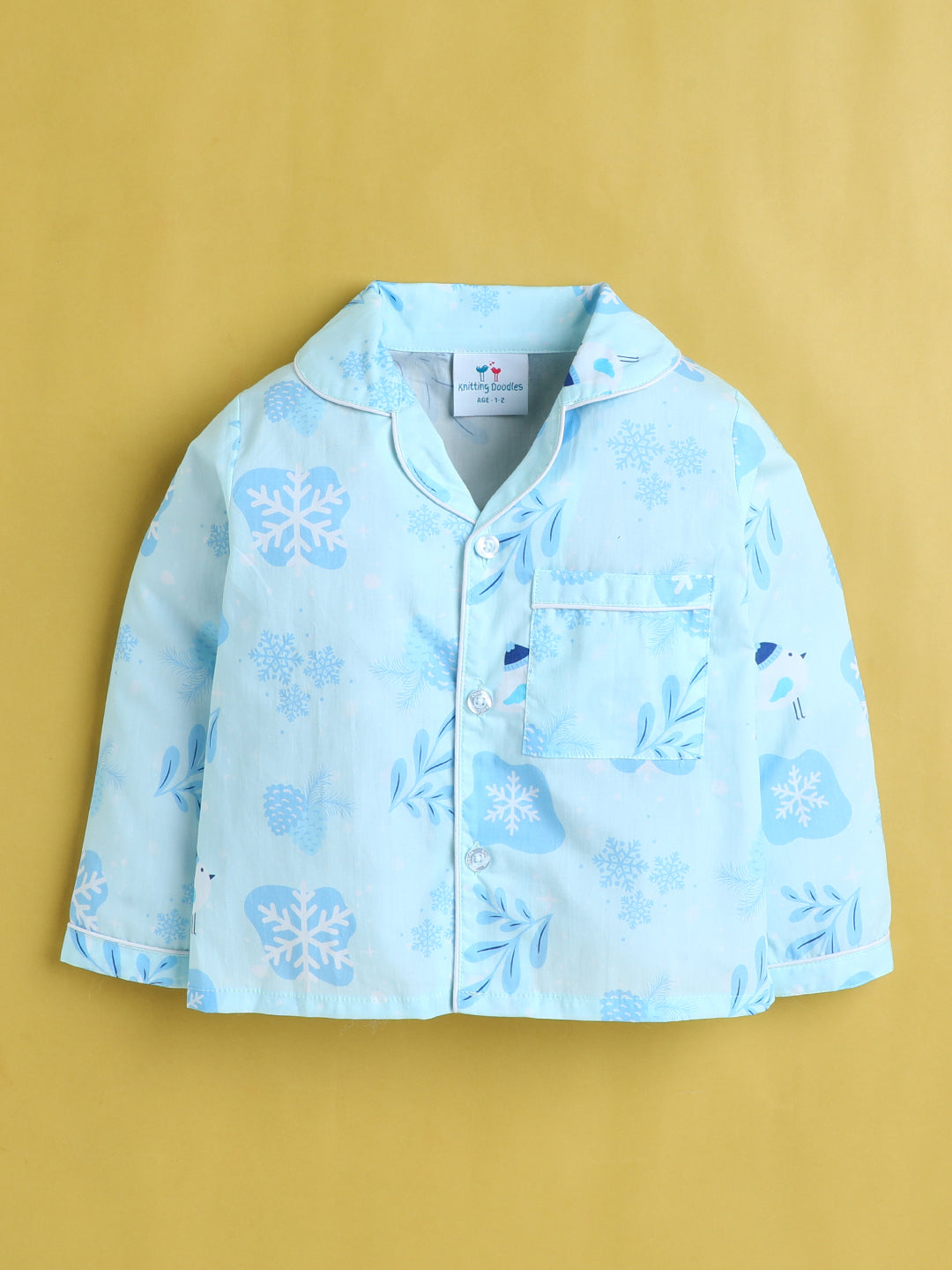 Snowflakes Print Nightsuit- Light Blue