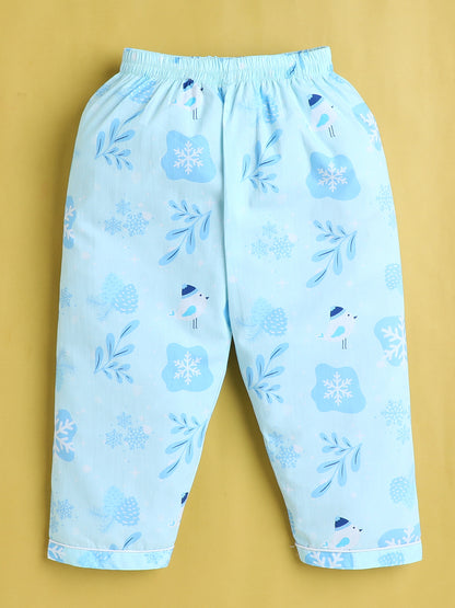 Snowflakes Print Nightsuit- Light Blue