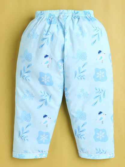 Snowflakes Print Nightsuit- Light Blue