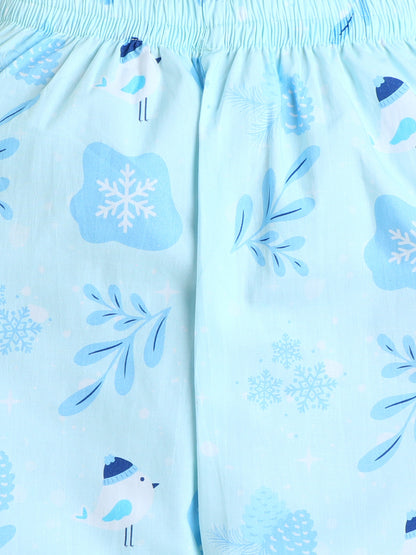 Snowflakes Print Nightsuit- Light Blue