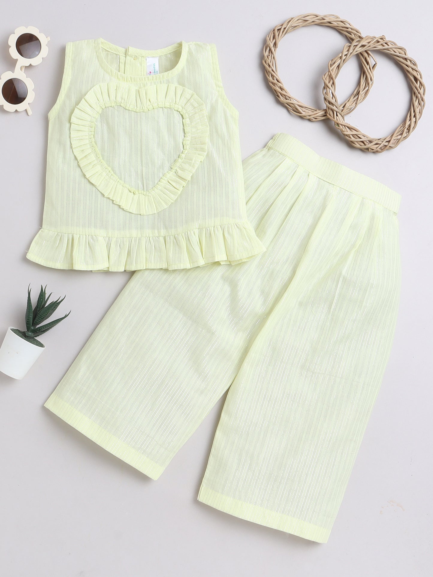 Yellow Coord set with heart detailing on the Top and Pleated Pants