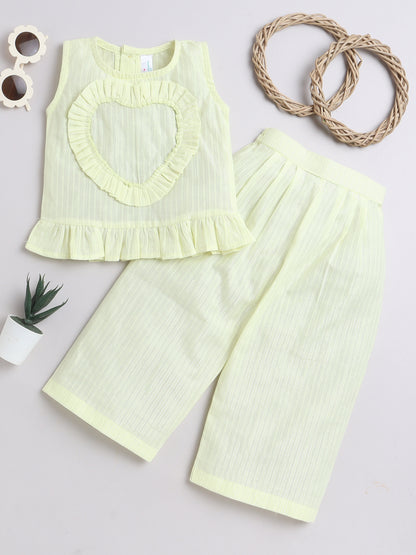 Yellow Coord set with heart detailing on the Top and Pleated Pants