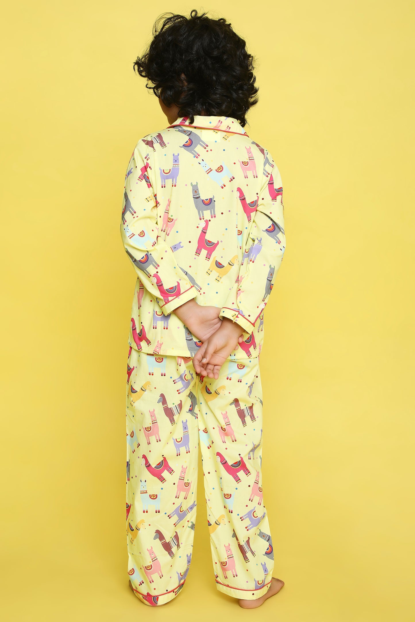 Llamas Print Night Suit- Yellow