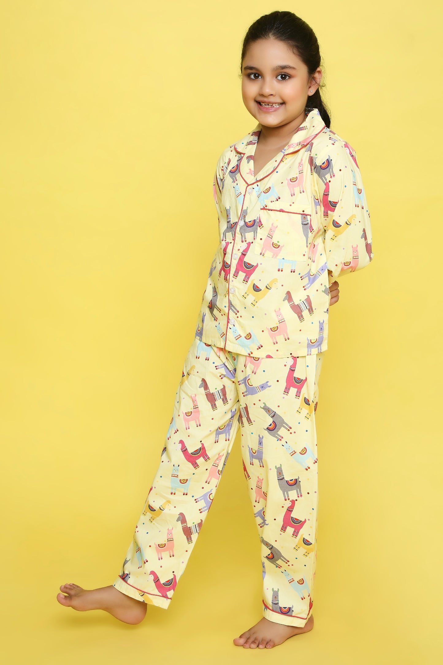 Llamas Print Night Suit- Yellow