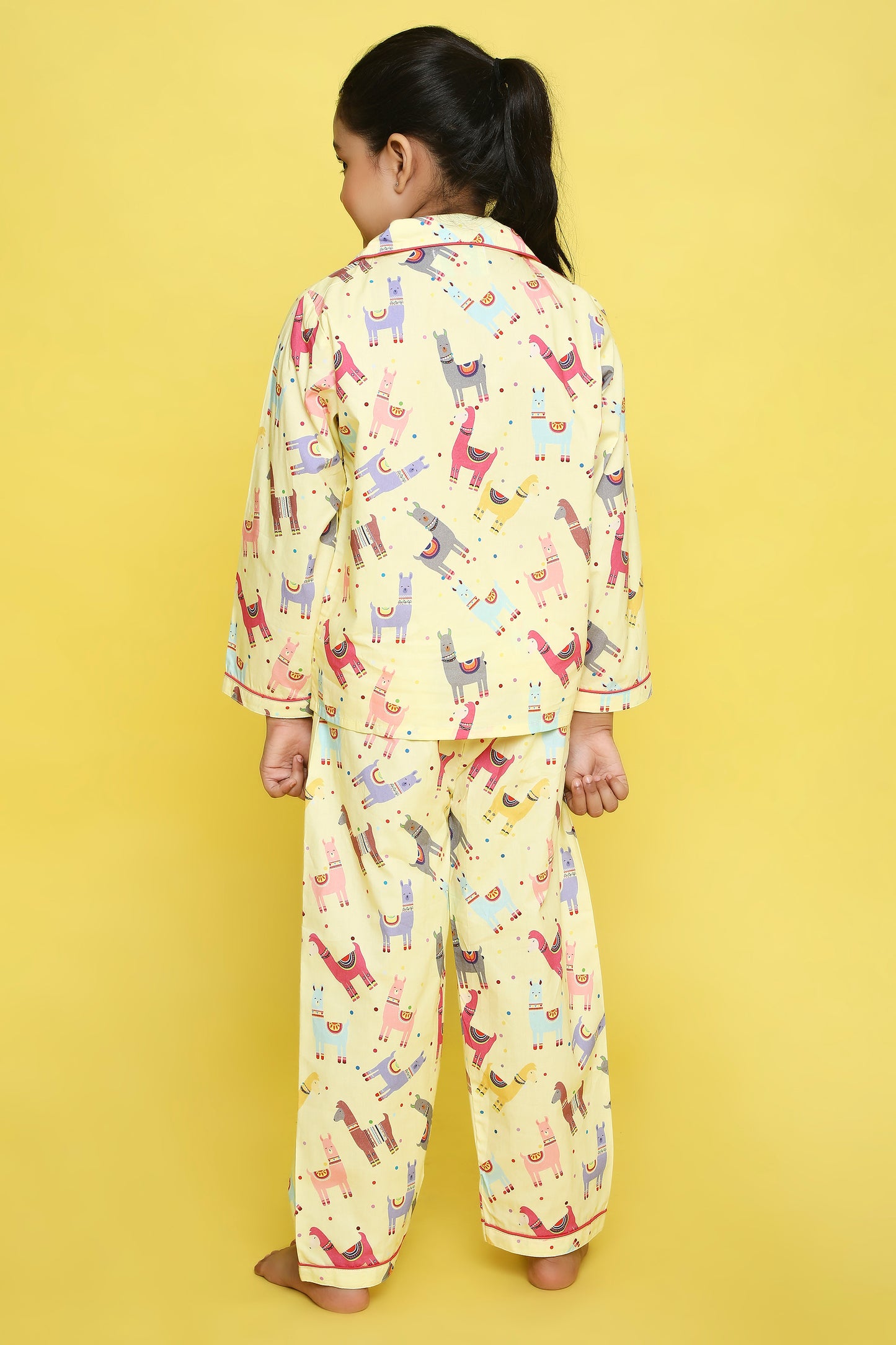 Llamas Print Night Suit- Yellow