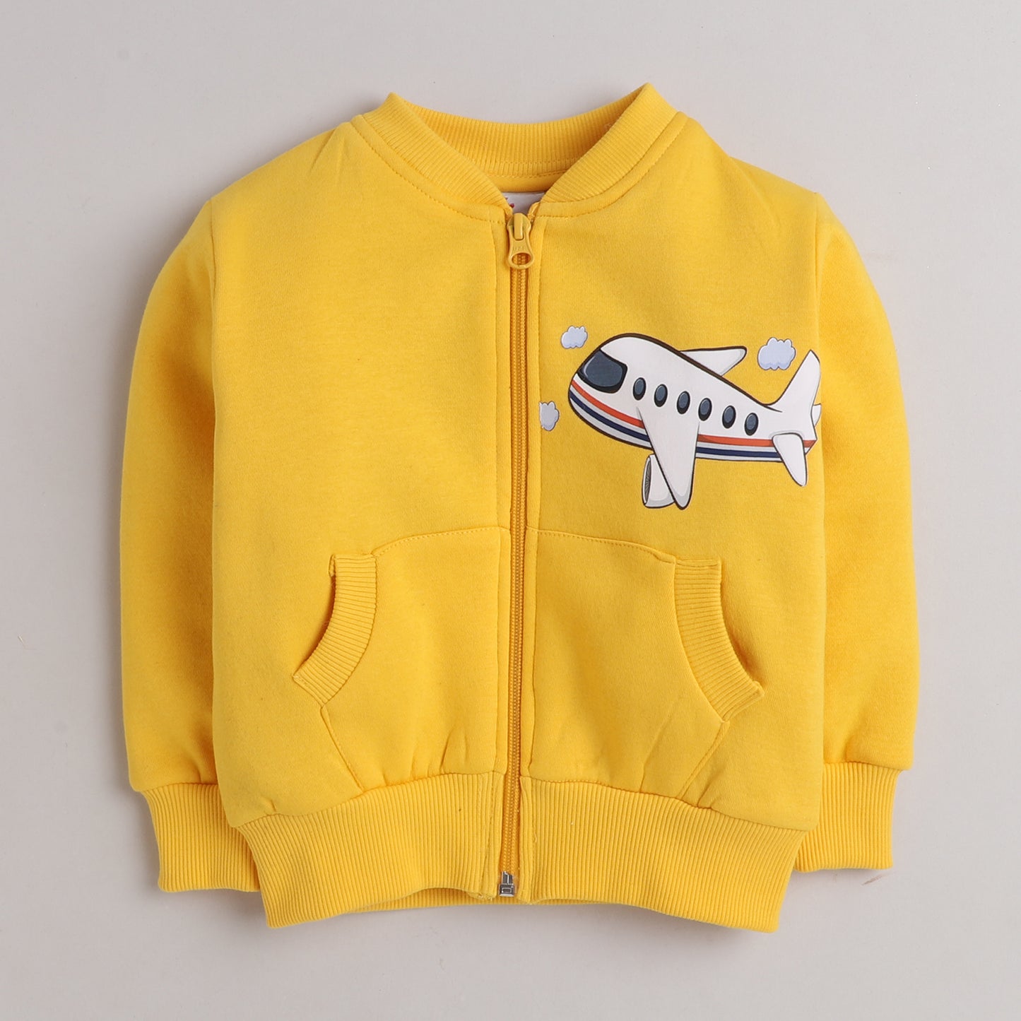 Aeroplane Print Jacket with Fleece Lining- Yellow