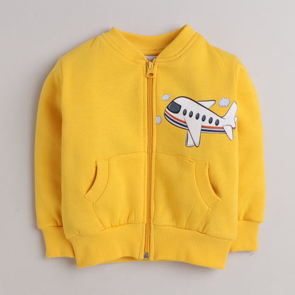 Aeroplane Print Jacket with Fleece Lining- Yellow