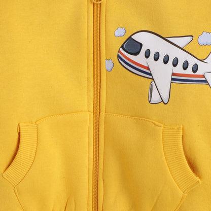 Aeroplane Print Jacket with Fleece Lining- Yellow