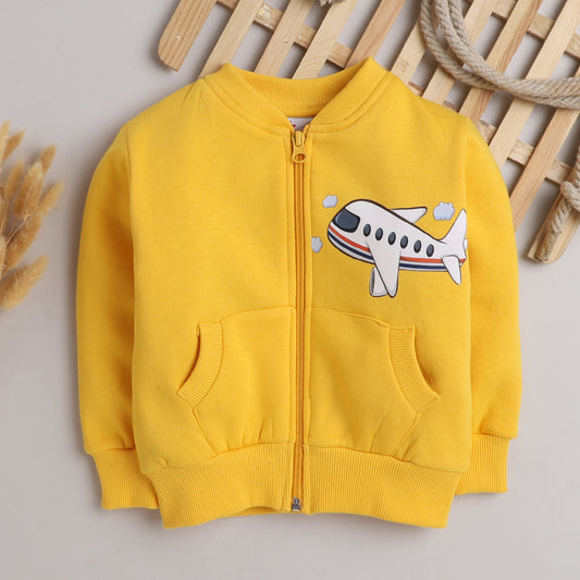 Aeroplane Print Jacket with Fleece Lining- Yellow