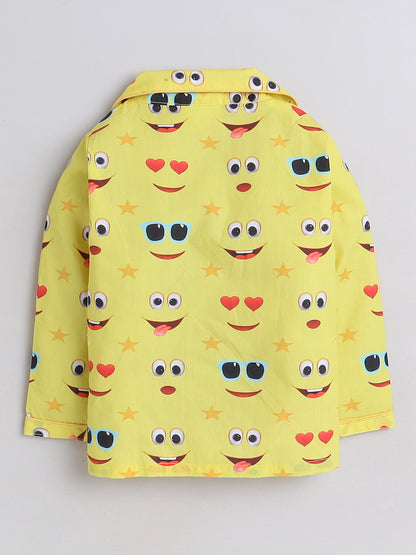 Emoji Print Night Suit- Yellow
