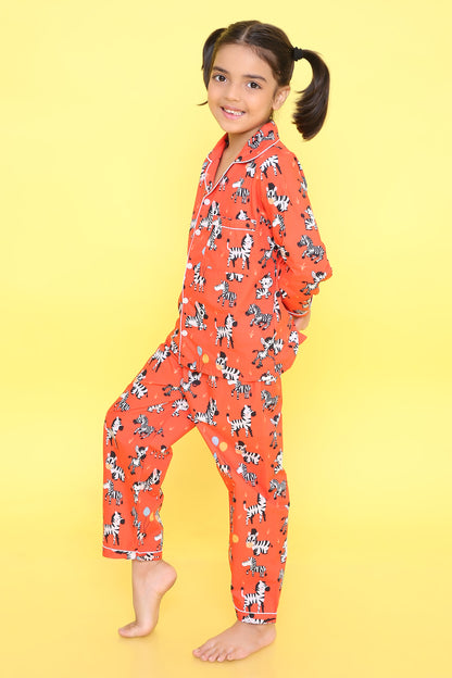 Zebra Print Nightsuit- Red