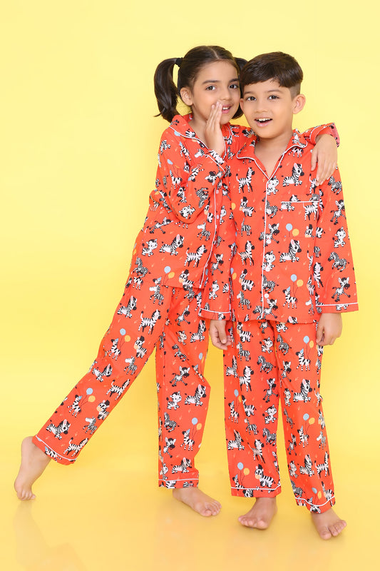 Zebra Print Nightsuit- Red